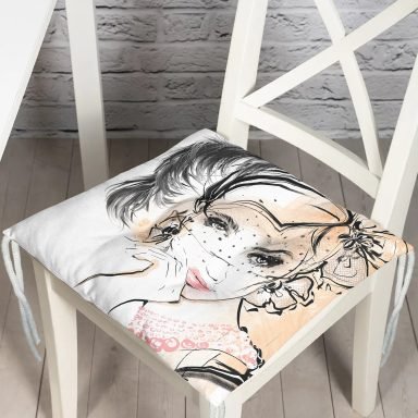 Karakalem Çizimli Fashion Women Dekoratif Pofidik Sandalye Minderi