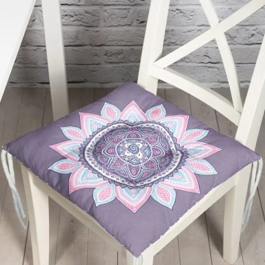 Gri Zeminde Mandala Baskılı Modern Pofidik Sandalye Minderi
