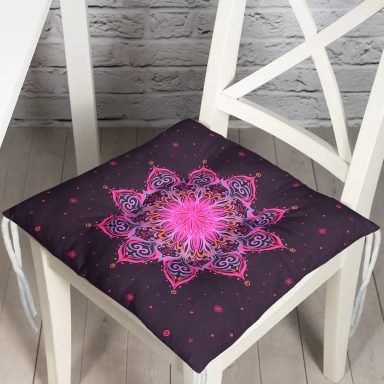 Siyah Zeminde Pembe Neon Mandala Desenli Dekoratif Pofidik Sandalye Minderi