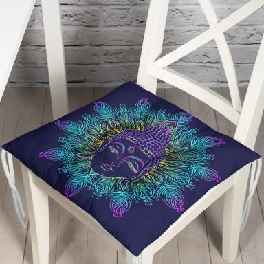 Mandala İçinde Buddha Çizimli Dekoratif Pofidik Sandalye Minderi