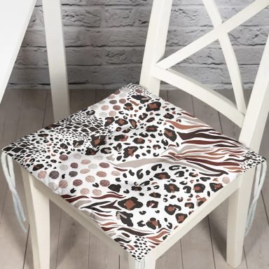 Leopar Baskılı İkat Desenli Modern Pofidik Sandalye Minderi