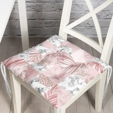 Mermer Desen Temalı Geometrik Yaprak Motifli Pofidik Sandalye Minderi
