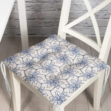 Gri Zemiminde Geometrik Çiçek Motifli Pofidik Sandalye Minderi