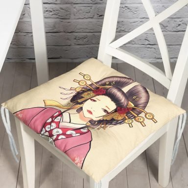 Masum Baskan Japon Kız Motifli Modern Pofidik Sandalye Minderi