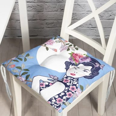 Çiçek Detaylı Modern Kadın Motifli Dekoratif Pofidik Sandalye Minderi