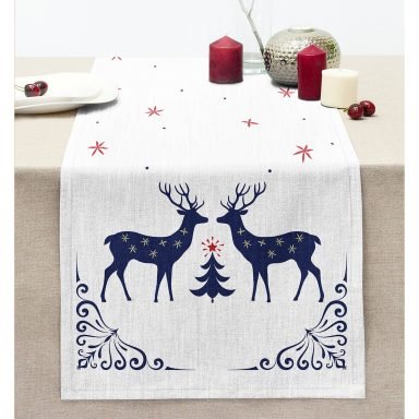 Mery Christmas Geyik Tasarımlı Dijital Baskılı Dekoratif Dikişli Şönil Runner