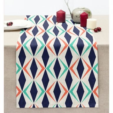 Renkli Geometrik Desenli Dijital Baskılı Modern Dikişli Şönil Runner