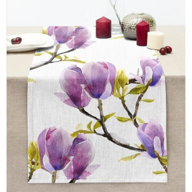 Sulu Boya Çiçek Desenli Dijital Baskılı Modern Dikişli Şönil Runner