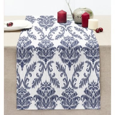 Modern Damask Temalı Dijital Baskılı Dekoratif Dikişli Şönil Runner