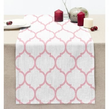 Pembe Renkli Ogea Desenli Dijital Baskılı Modern Dikişli Şönil Runner
