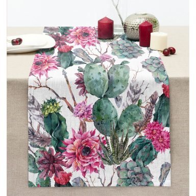 Mint Yeşili Çöl Bitkisi Modern Dikişli Şönil Runner