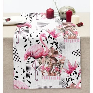 Bal Peteği Temalı Flamingo Motifli Dikişli Şönil Runner