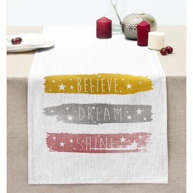 Believe Dream Shine Çizimli Modern Dijital Baskılı Dikişli Şönil Runner