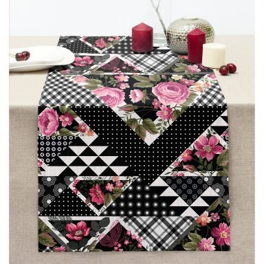 Karma Çiçek Geometrik Desenler Modern Dikişli Şönil Runner