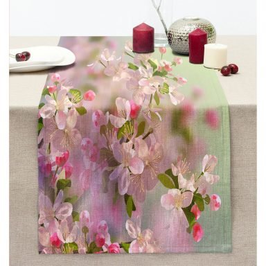 Sardunya Çizimli Modern Dikişli Şönil Runner