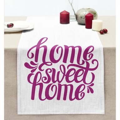 Eflatun Home Sweet Home Dijital Baskılı Dikişli Şönil Runner