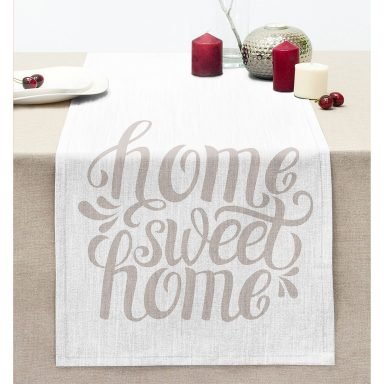 Açık Gri Home Sweet Home Dekoratif Dikişli Şönil Runner