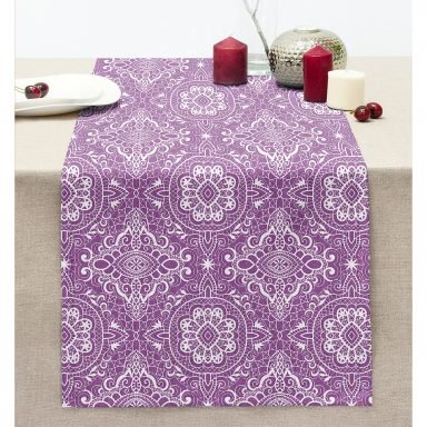 Damask Figürlü Dijital Baskılı Dekoratif Dikişli Şönil Runner