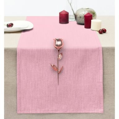 Pembe Zeminli Altın Gül 3D Dijital Baskılı Dikişli Şönil Runner
