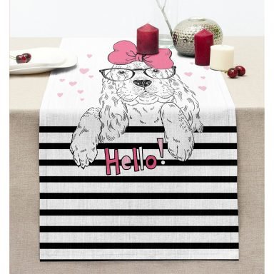 Zebra Desenli Dijital Baskılı Dekoratif Dikişli Şönil Runner