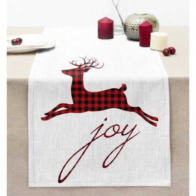 Joy Ekose Geyik Desenli Dekoratif Dikişli Şönil Runner