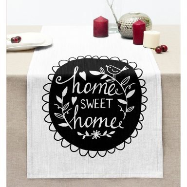 Home Sweet Home Yazılı Özel Tasarımlı Dijital Baskılı Modern Dikişli Şönil Runner