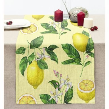 Özel Tasarım Limon Desenli Modern Dijital Baskılı Dikişli Şönil Runner