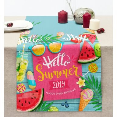 Hello Summer Özel Tasarımlı Modern Dijital Dikişli Şönil Runner