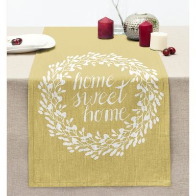 Home Sweet Home Desenli Dijital Baskılı Dekoratif Dikişli Şönil Runner