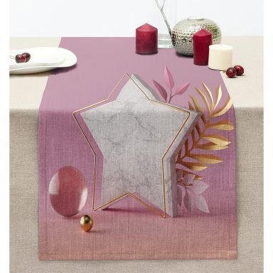 Modern Pembe Zeminli 3D Yıldız Desenli Dekoratif Dikişli Şönil Runner