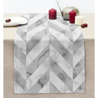 Geometrik Desenli Mermer Zeminli Modern Dikişli Şönil Runner