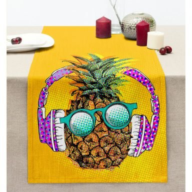 Summer Ananas Tasarımlı Dekoratif Dikişli Şönil Runner