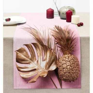 3D Yaprak ve Ananas Desenli Özel Tasarım Dikişli Şönil Runner