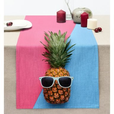 Mavi Pembe Ananas Desenli Modern Dikişli Şönil Runner