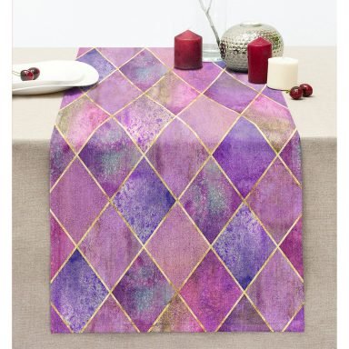 Geometrik Açık Pudra Renkli Modern Dikişli Şönil Runner