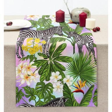 Egzotik Zebra Desenli Modern Dikişli Şönil Runner