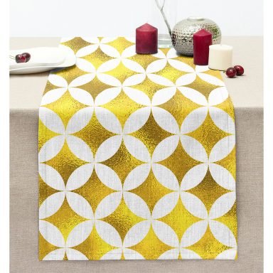 Geometrik Altın Renkte Desenler Modern Dikişli Şönil Runner