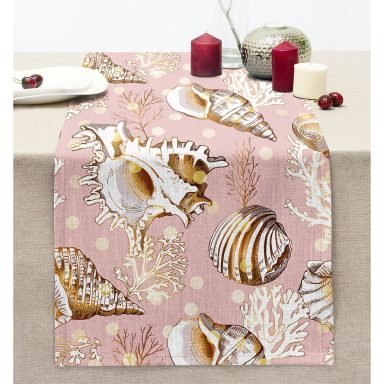 Pembe Zeminde Deniz Kabukları Modern Dikişli Şönil Runner