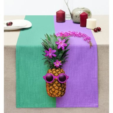 Yeşil ve Mor Ananas Temalı Özel Tasarım Dikişli Şönil Runner