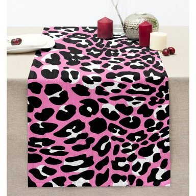 Realhomes Pembe Renkli Leopar Desenli Modern Dikişli Şönil Runner
