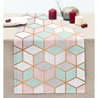 Geometrik Desenli 3D Özel Tasarımlı Modern Dikişli Şönil Runner