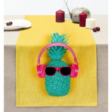 Sarı Zeminli Ananas Detaylı Modern Dikişli Şönil Runner