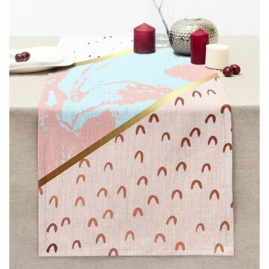 Geometrik Şekilli Mermer Desenleri Modern Dikişli Şönil Runner