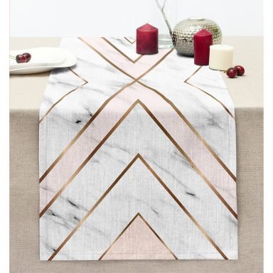 Mermer Zeminli Geometrik Detaylı Modern Dikişli Şönil Runner