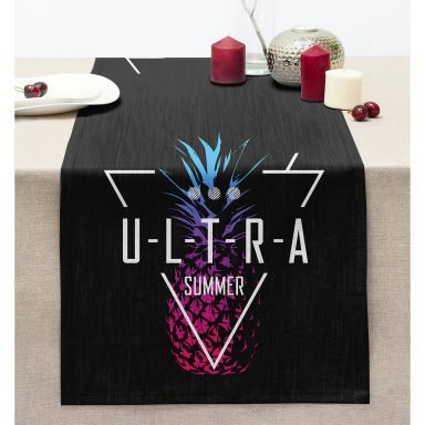 Siyah Zeminli Ultra Summer Tasarımlı Modern Dikişli Şönil Runner
