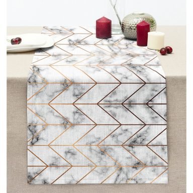 Mermer Zeminli Geometrik Desenli Modern Dikişli Şönil Runner