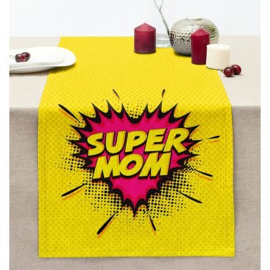 Super Mom Özel Tasarımlı Dijital Baskılı Modern Dikişli Şönil Runner