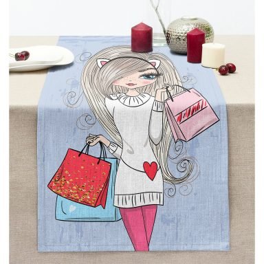 Fashion Girl Dijital Baskılı Modern Dikişli Şönil Runner