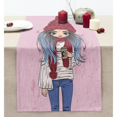 Fashion Girl Dijital Baskılı Modern Dikişli Şönil Runner