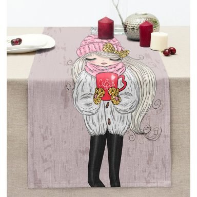 Fashion Girl Dijital Baskılı Modern Dikişli Şönil Runner